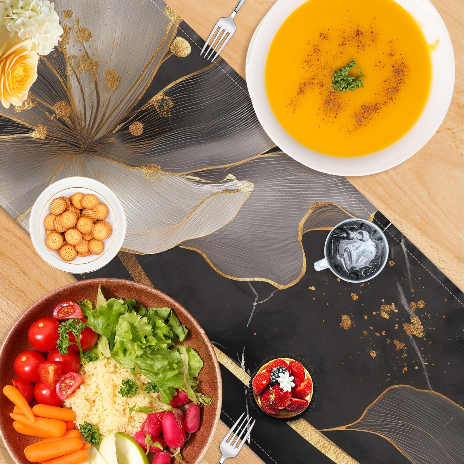 Floral Printed Dining Table Scarf Floral Leaves Table Runner Kitchen Dining Table Decoration for Home Party Decor 13x71 Inch (Multicolored-1, 13x71 Inch) Multicolored-1 13x71 Inch image 3 of 8 B0FCFR4C4T