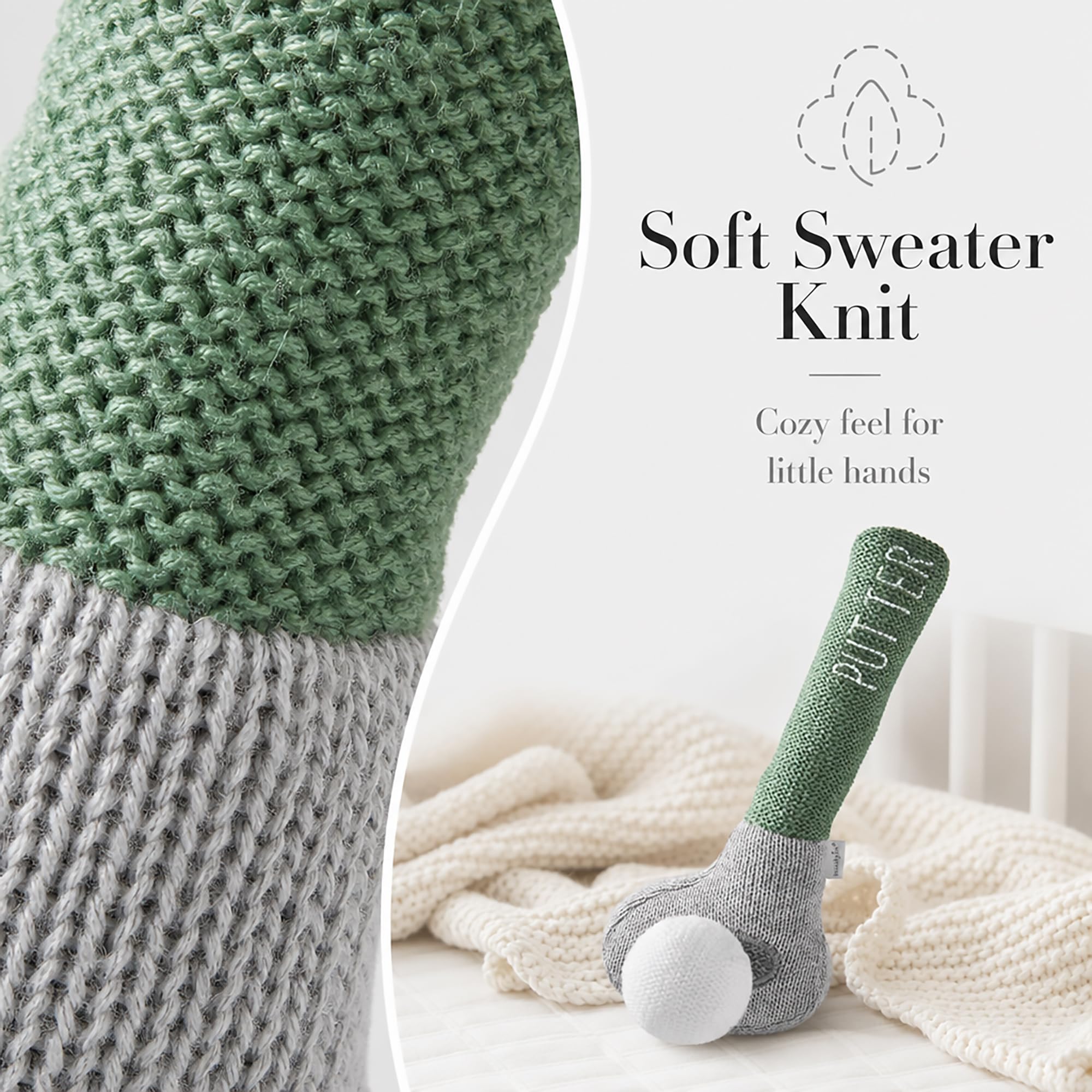 Mud Pie Children's Goft Knit Rattle, Green Putter Club