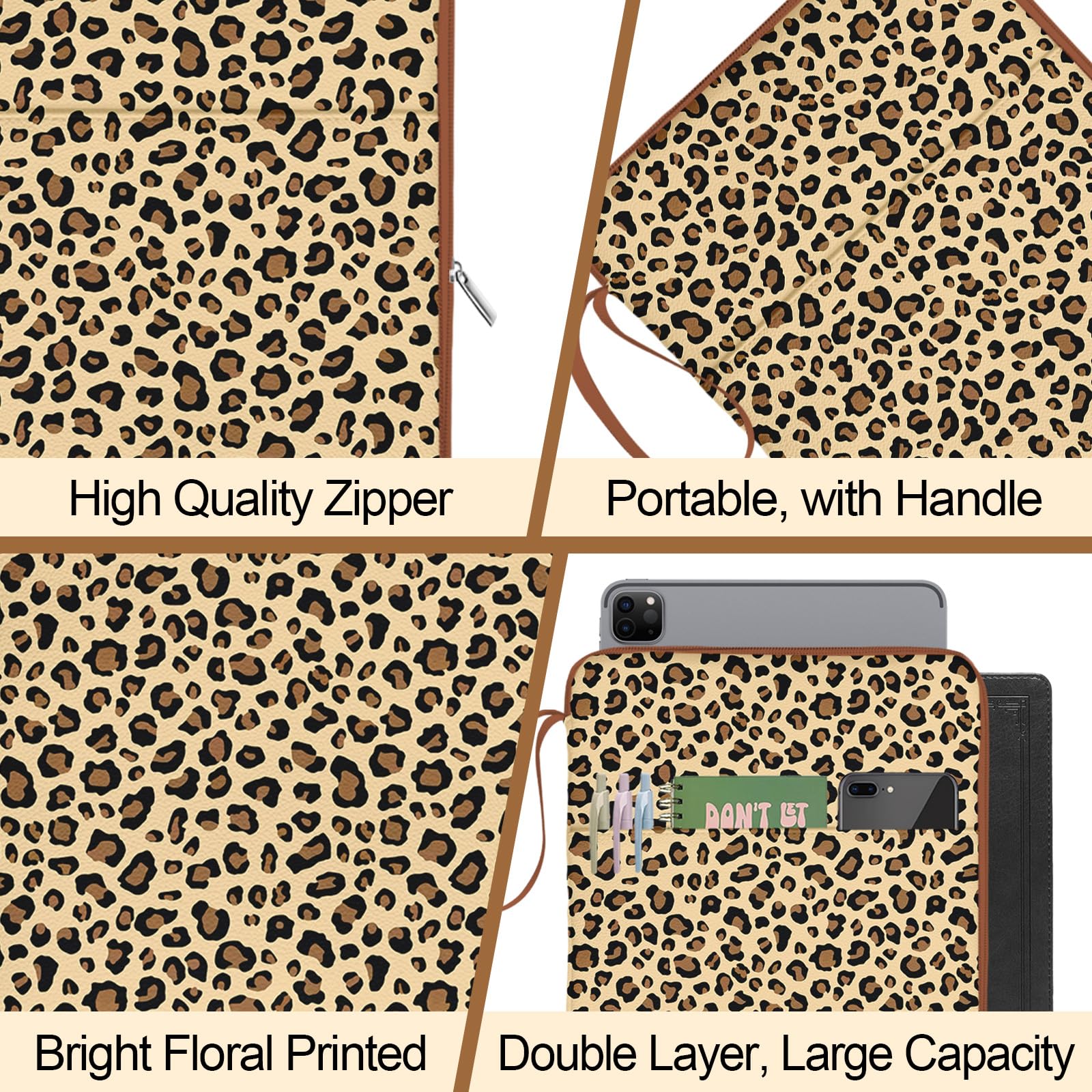 Custodia per libri leopardata con cerniera, custodia protettiva per libri in brossura, copertina rigida e libri biblici, borse con tasche e tracolla, custodia per libri per amanti dei libri, regali