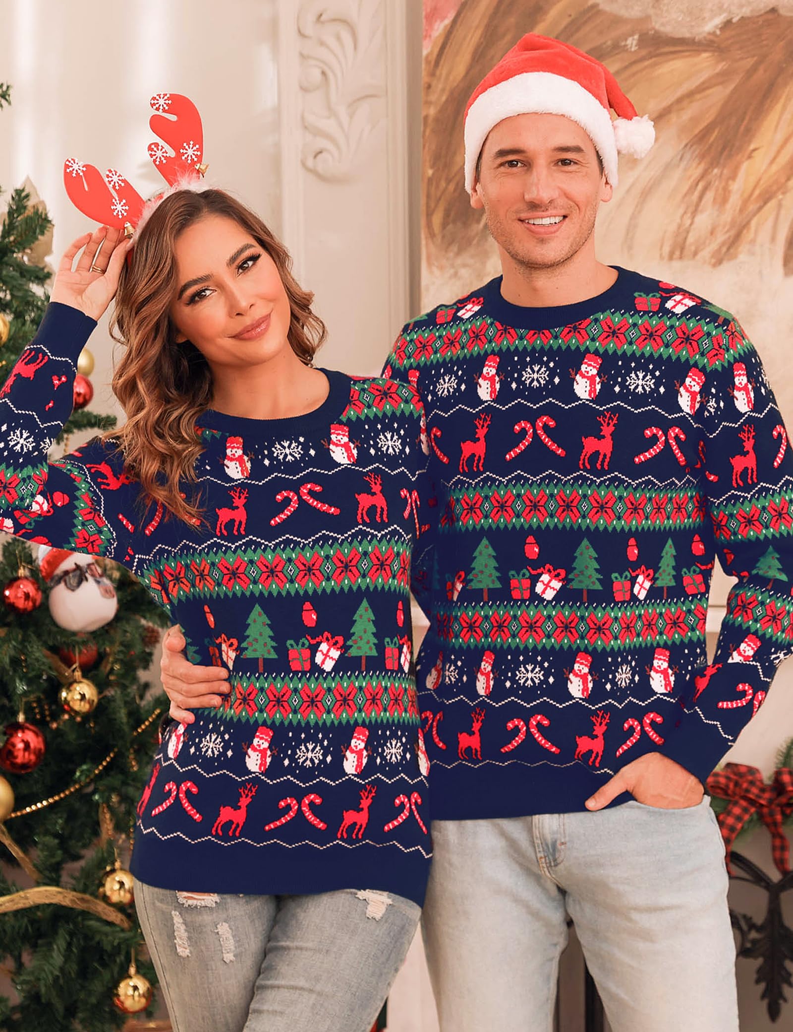 Totatuit Pull de Noël pour femmes et hommes Chandail de Noël à manches | Manches Longues, Tricot, Hiver, Tenue Quotidienne, Facile à Associer