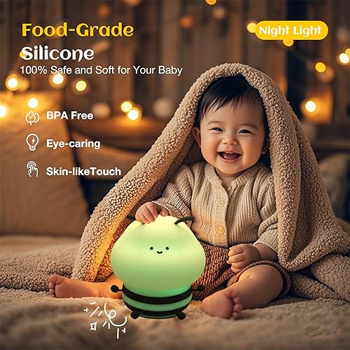 Miniatura 3 de Luz nocturna de abeja para niños, lámpara blanda, luz nocturna de animales, 3 niveles de brillo, lámpara para niños que cambia de color, lámparas
