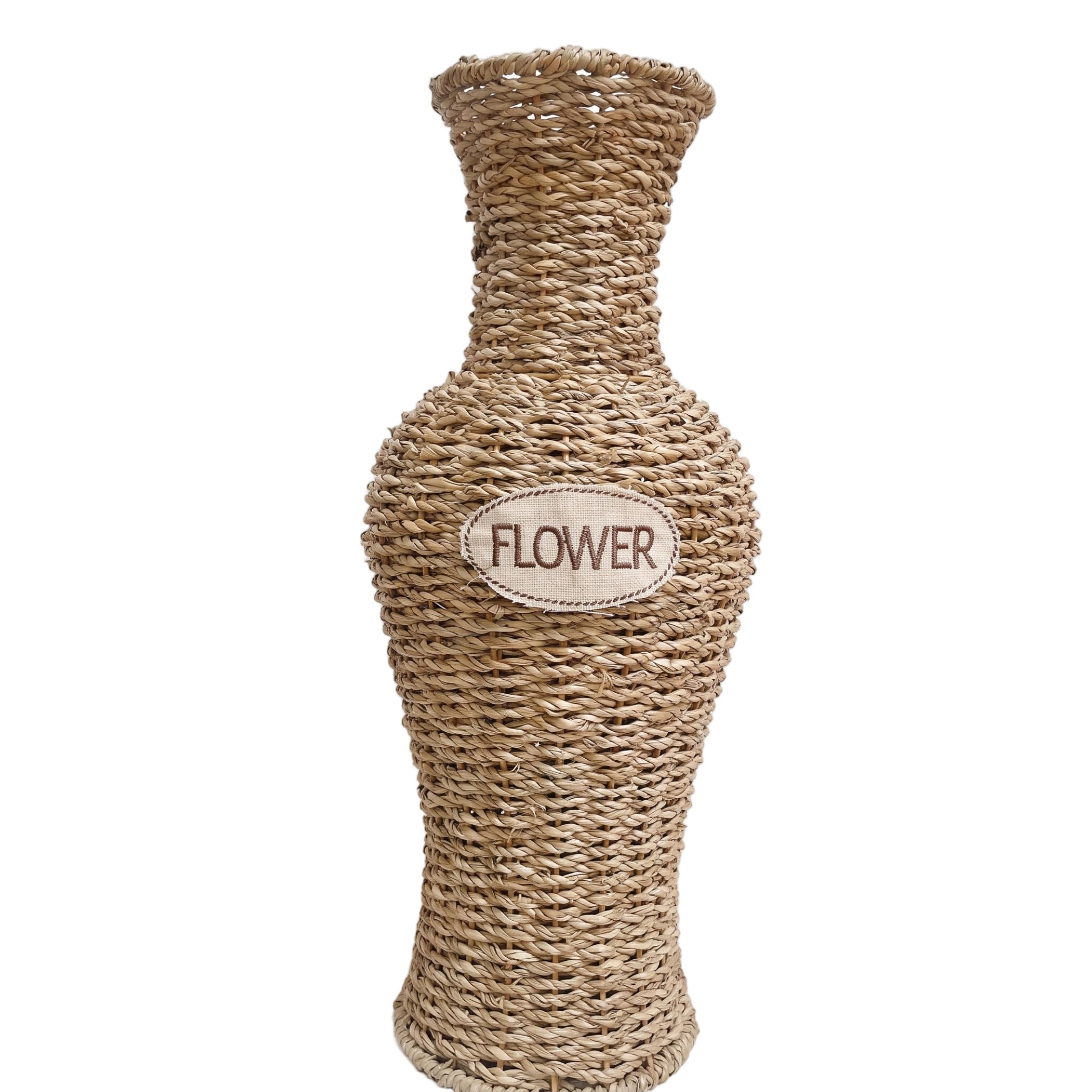 Syglawnd Woven Vase Tall Wicker Floor for Home Decor, Khaki, Natural Straw Woven Flower Vases with Decorative Label
