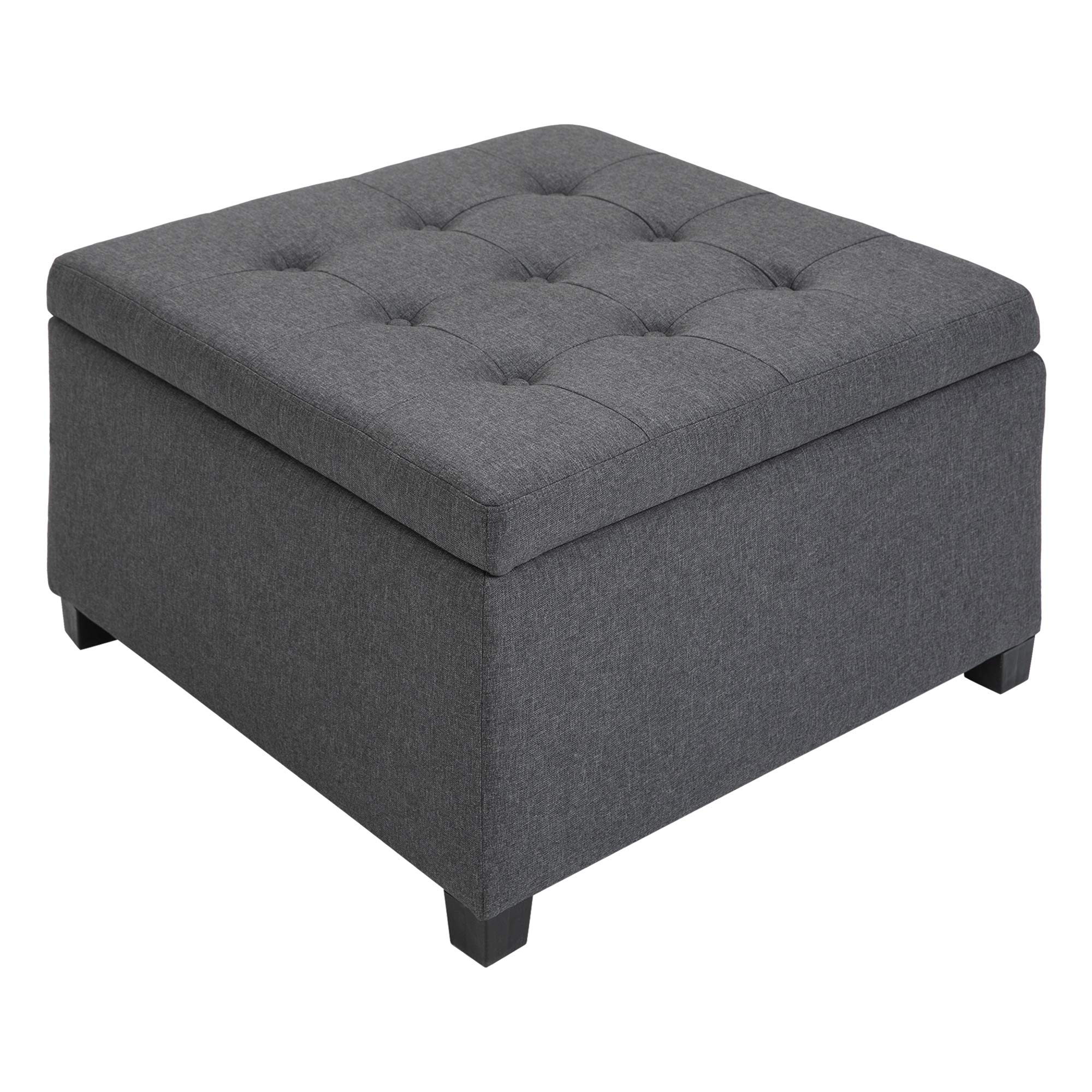 HOMCOM Fabric Tufted Storage Ottoman with Flip Top Seat Lid, Metal Hinge and Stable Rubberwood Frame for Living Room, Entryway, or Bedroom, Grey