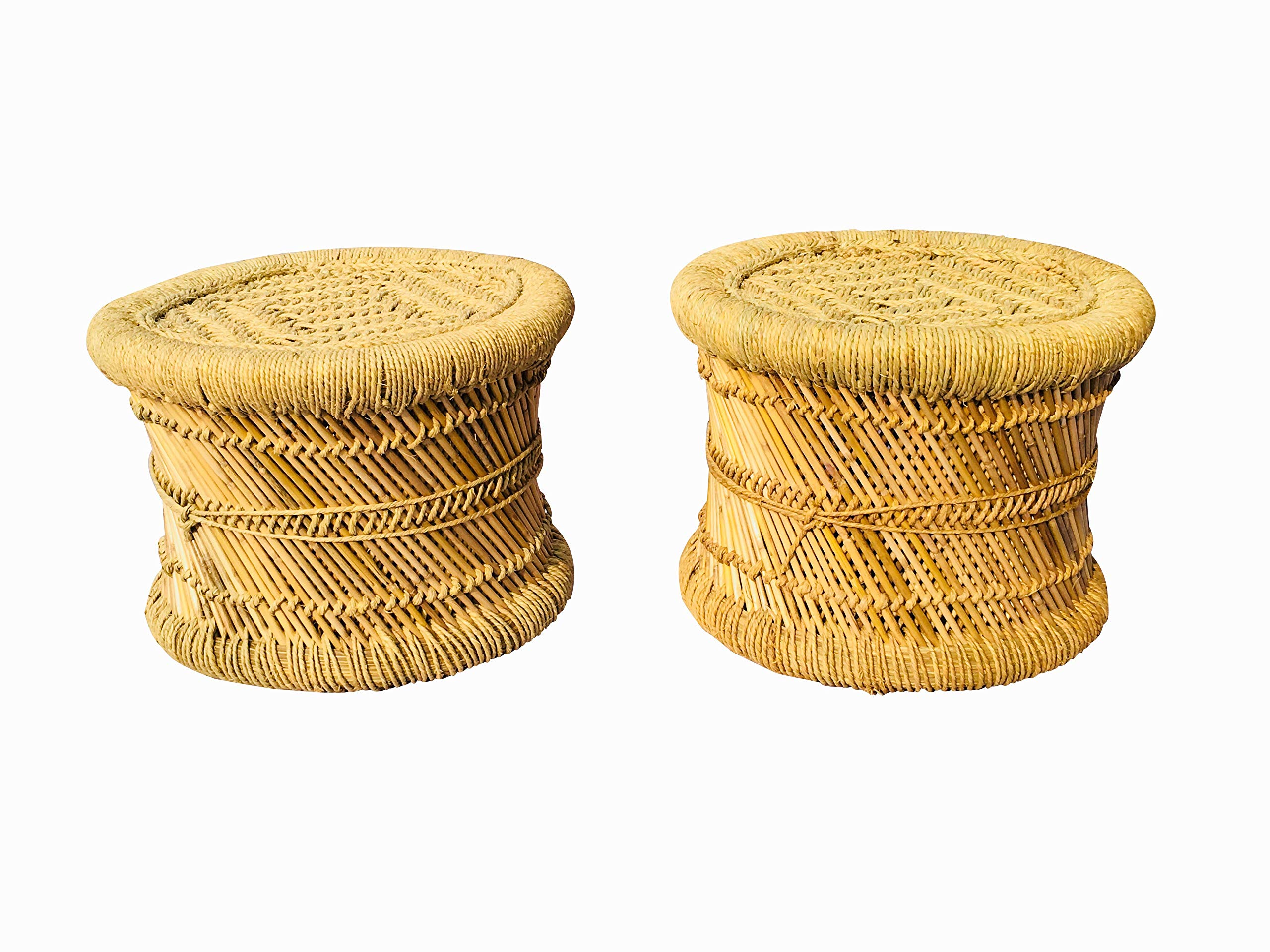 All INDIA HANDICRAFTS Cane Bamboo Stool/Muddha for Outdoor/Indoor/Furnishing/Color: Multicolor (Pack of 2)