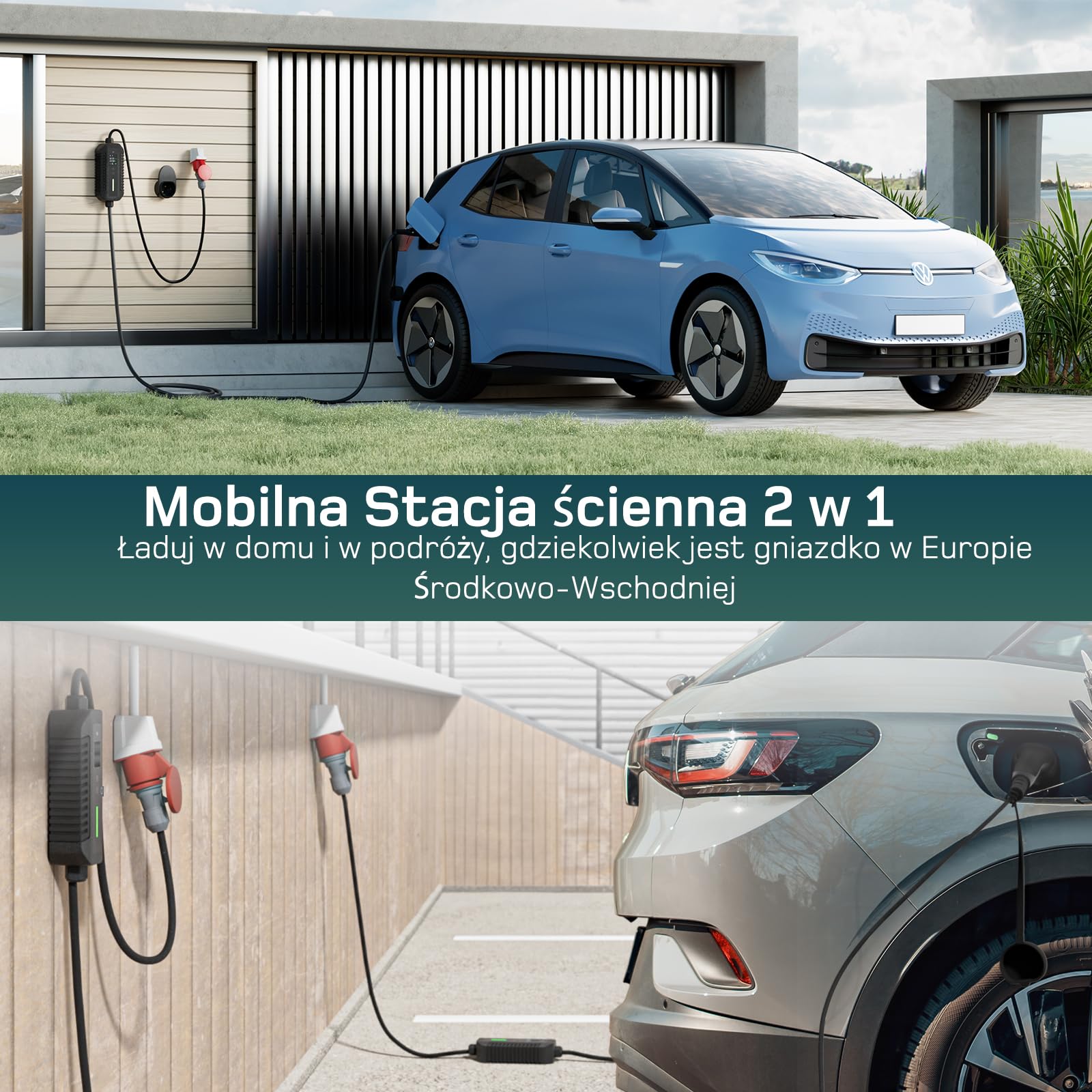 Mobilny Wallbox 11 kW [12 m 3-fazowy 6-16 A] dé kabel do ładowania CEE 16 A na typ 2 z regulowaną mocą ładowania do przenośnej stacji ładującej EV do samochodów elektrycznych i hybrydowych Plug-in