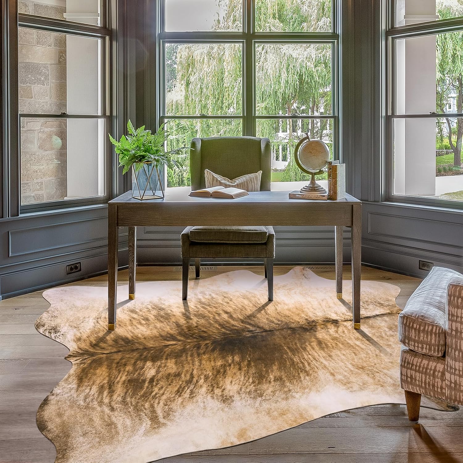 Amearea Faux Cow Hide Rug Large, Premium Western Home Decor Cow Print Rugs for Living Room, Faux Leather Animal Cowhide Bedroom Carpet, Dining Traditional Cow Pattern Stuff Carpet, Yellow 3.6x2.3 Feet
