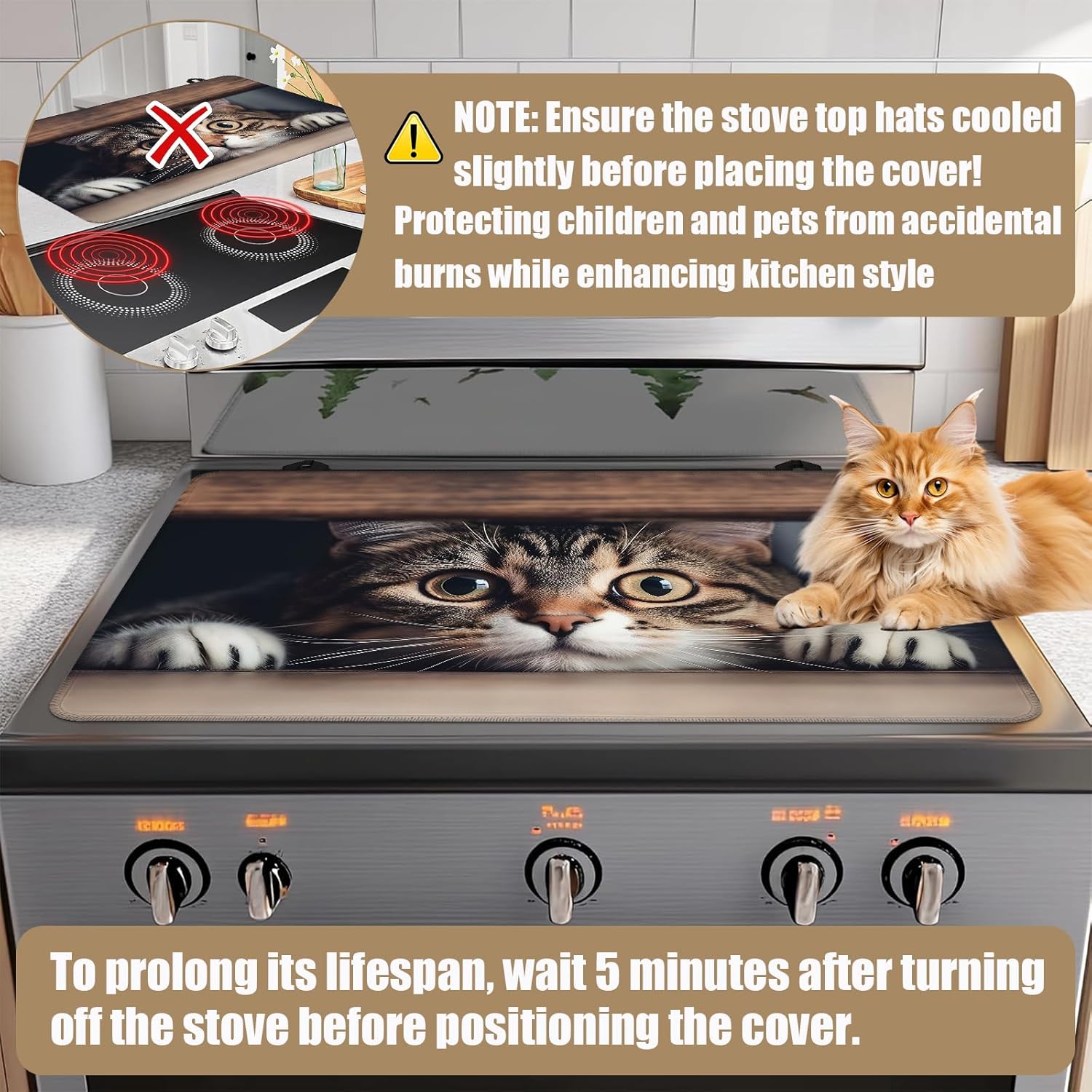 Cute Cat Stove Top Covers for Electric Stove, Electric Gas Stove Pad Heat Resistant Range Cooktop Protector for Home Decor Kitchen 28"x20"