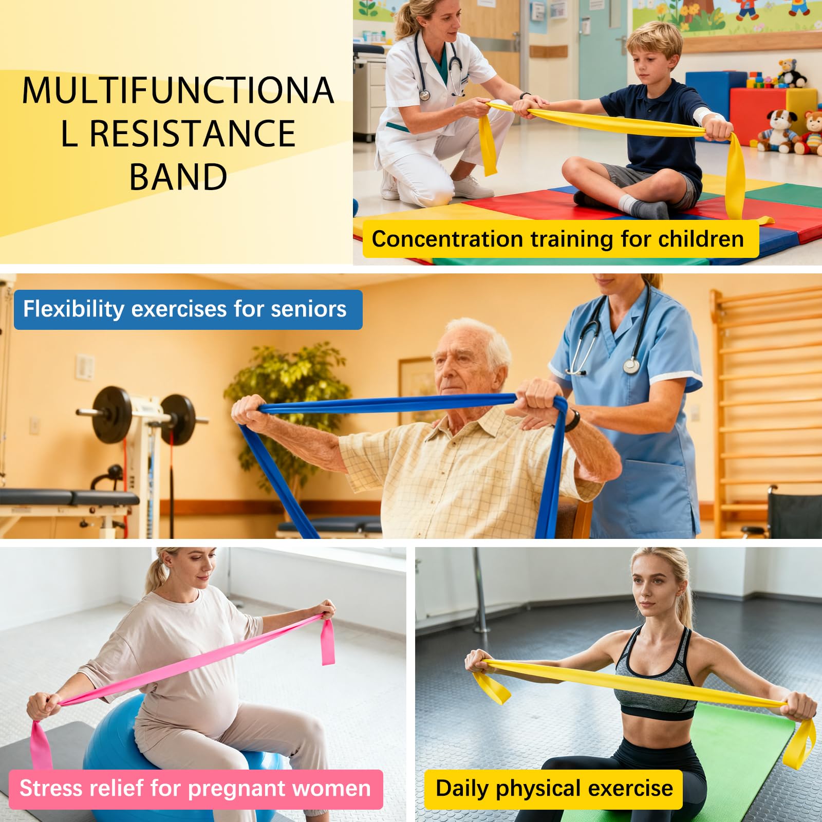 Bande Elastiche Fitness Elastici con 3 Livelli di Resistenza Da 1.5 o 2 MT Professionali Esercizi Pilates Yoga Allenamento di Forza, Fisioterapia e Riabilitazione Ideali per Uomini e Donne (2.00 mt