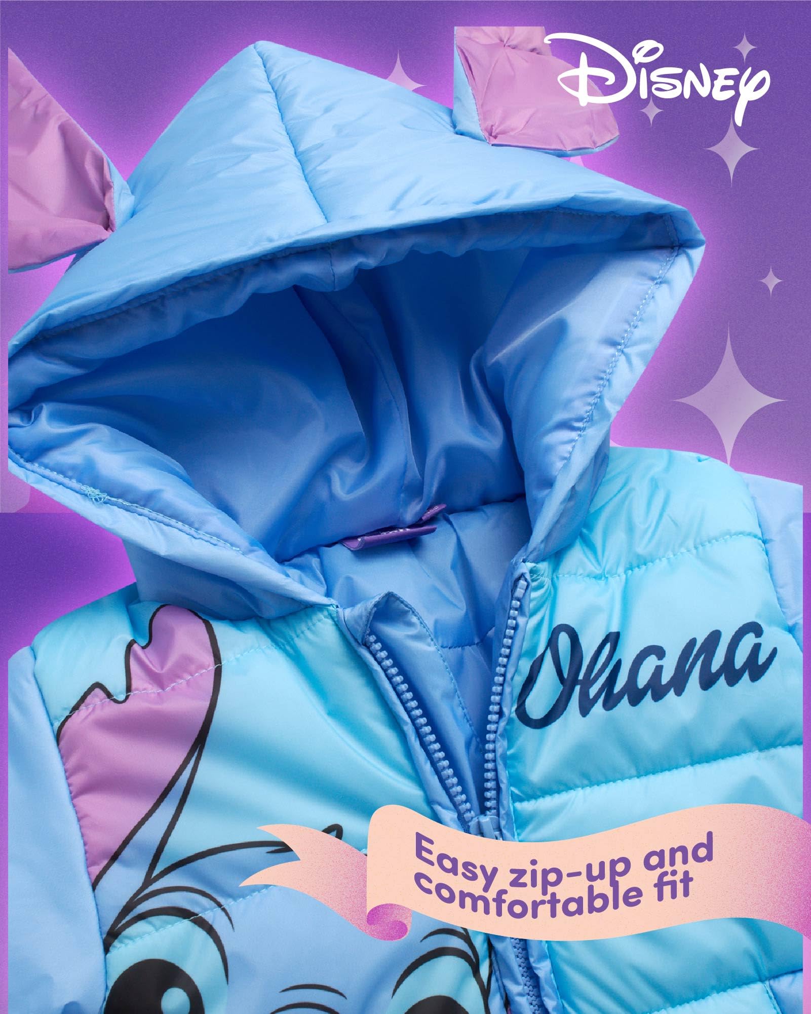 Disney Ensemble de neige pour filles – Minnie Mouse, Lilo & Stich – Veste de ski et pantalon à bretelles pour tout-petits/petites filles (2T-7)