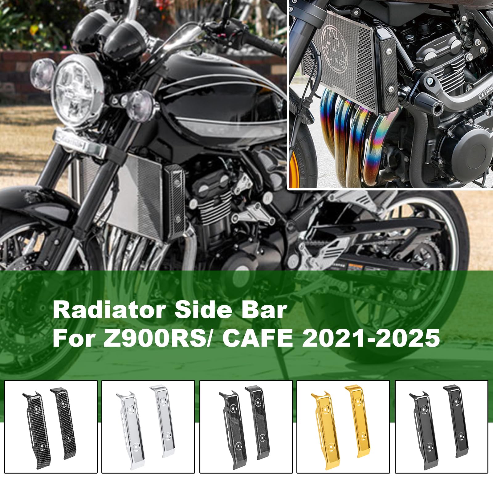 Copertura laterale per moto, Z900RS per Kawasaki Z900RS Cafe Z 900 Z900 RS 2021-2025, protezione laterale del radiatore (nero)