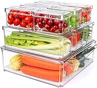 YKIOKE 10-Pack Stackable Clear Fridge Organizer Bins with Lids - BPA-Free Pantry Storage for Fruits, Veggies, Kitchen Cabinets