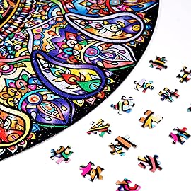 Bgraamiens Puzzle-Mandala Petals-1000 Pieces Round Puzzle Color Challenge Jigsaw Puzzles for Adults