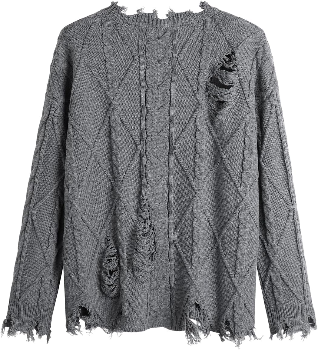 GABERLY Oversized Distressed Cable Knit Sweater Pullover with Frayed Edges Vintage Style Fall Winter Knitwear for Women - Image 3