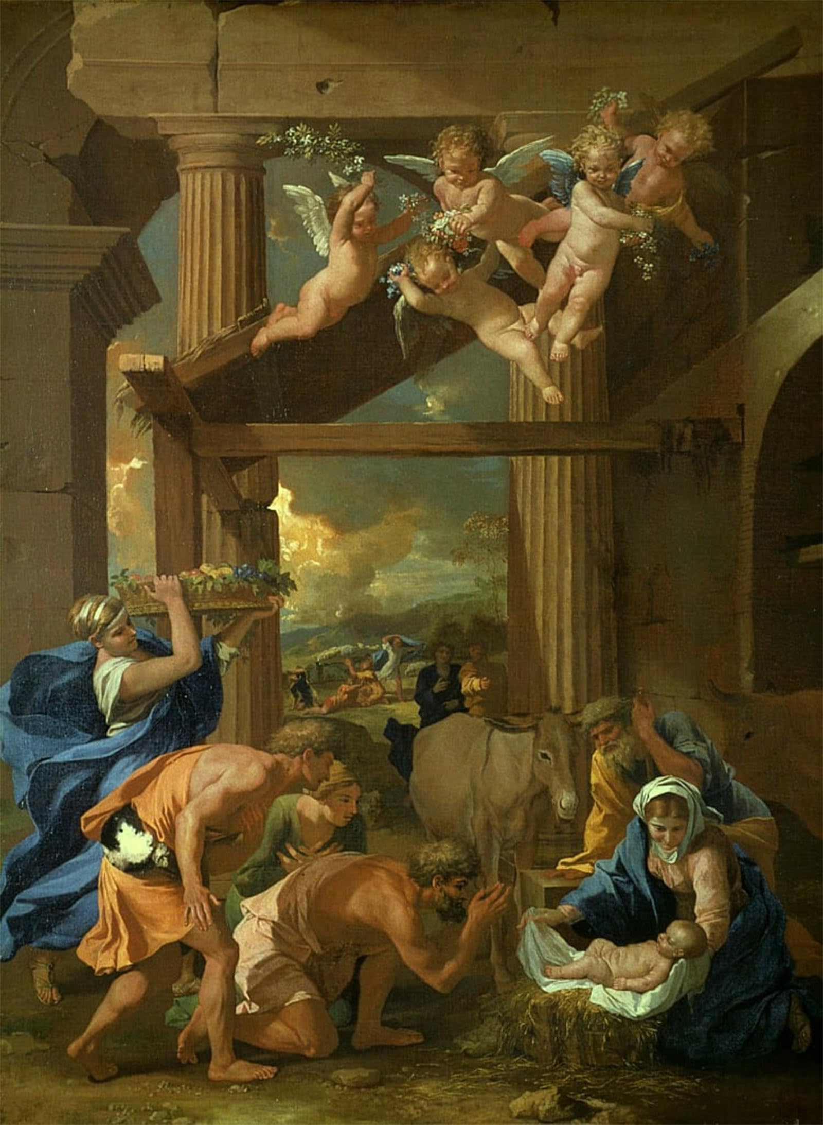 ARTXLXXBN Famous Art Print Poster Vintage Wall Art the Adoration of the Shepherds by Nicolas Poussin Canvas Art Poster for Home Decor 60x90cm