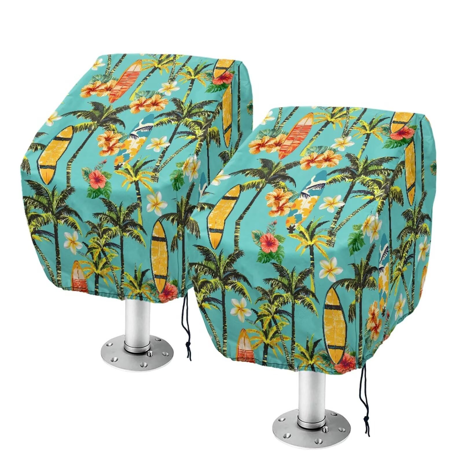 Boatee Palm Tree Boat Seat Cover 2 Pack Flower Pontoon Seat Covers Outdoor Waterproof Boat Folding Seat Cover with Drawstring Full Length Protection for Your Helm Chair Cover