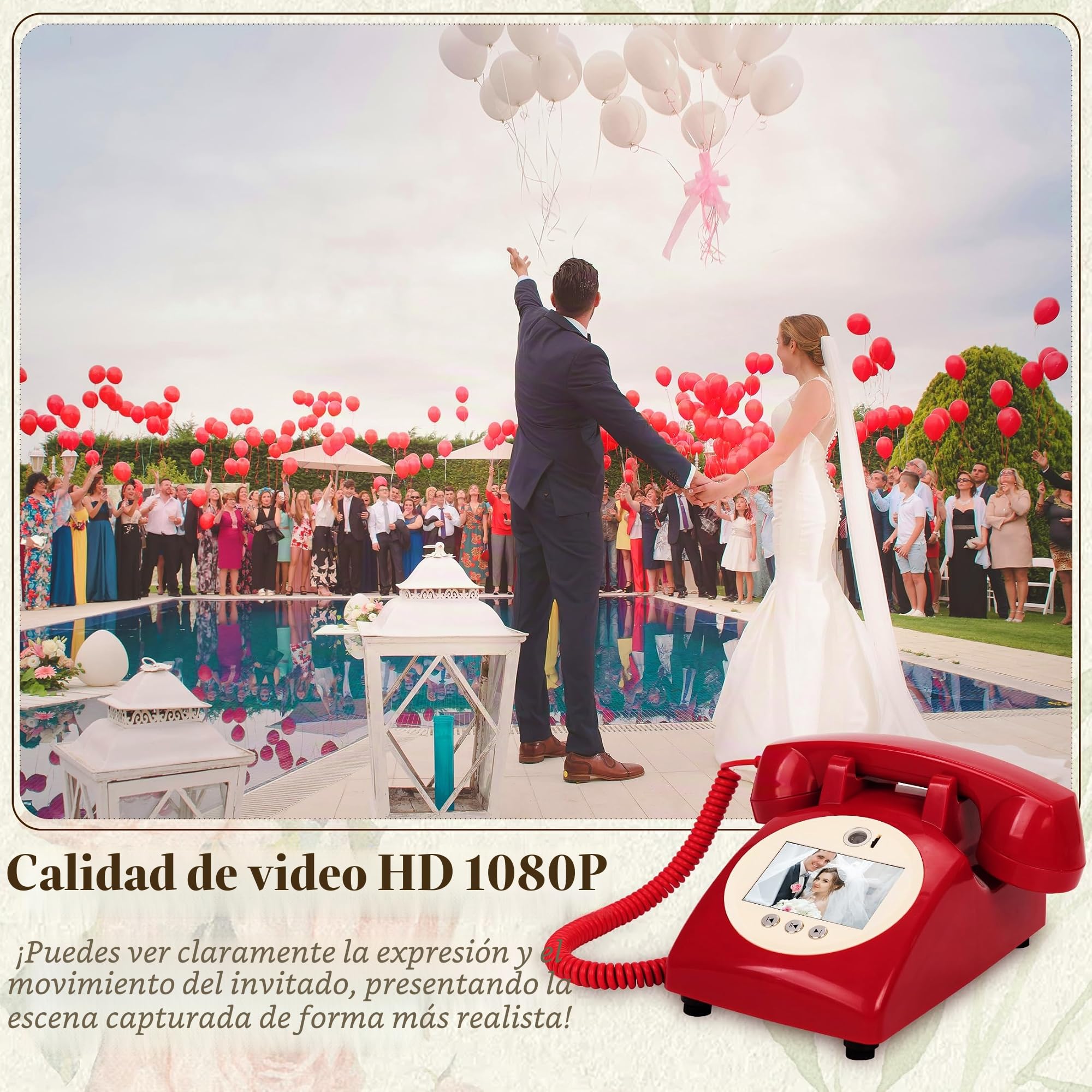 Teléfono Libro de Invitados de Video y Audio para Bodas,Conserva Tus Ocasiones Especiales, Ideal para Bodas, Despedida de Soltera, Cumpleaños, Graduaciones