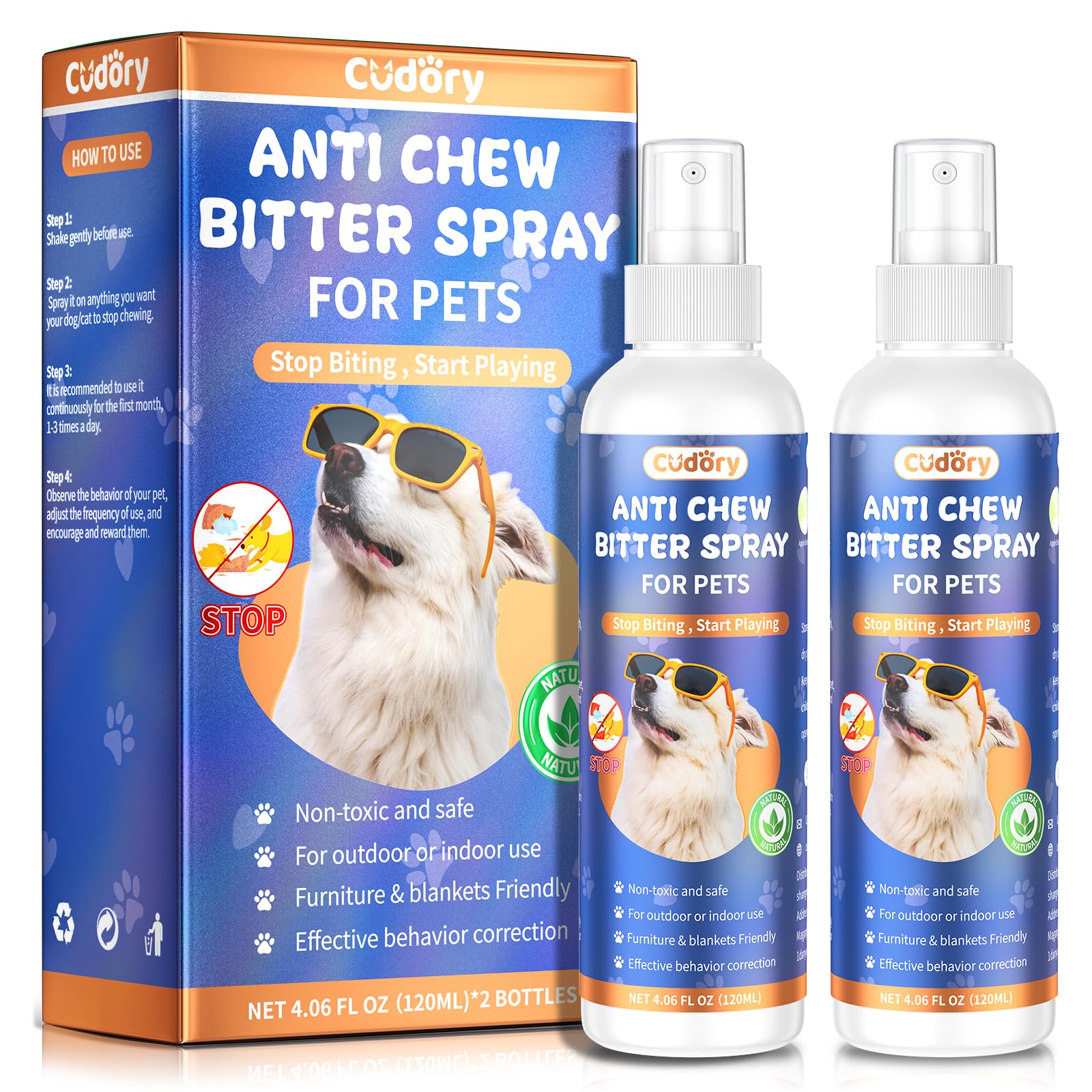 Cudory 2PCS Bitter Apple Spray for Dogs to Stop Chewing, No Chew Spray for Dogs & Cats Protect Furniture Shoes Belongings, Dog Deterrent Training Aids Spray Natural No Alcohol & Trace