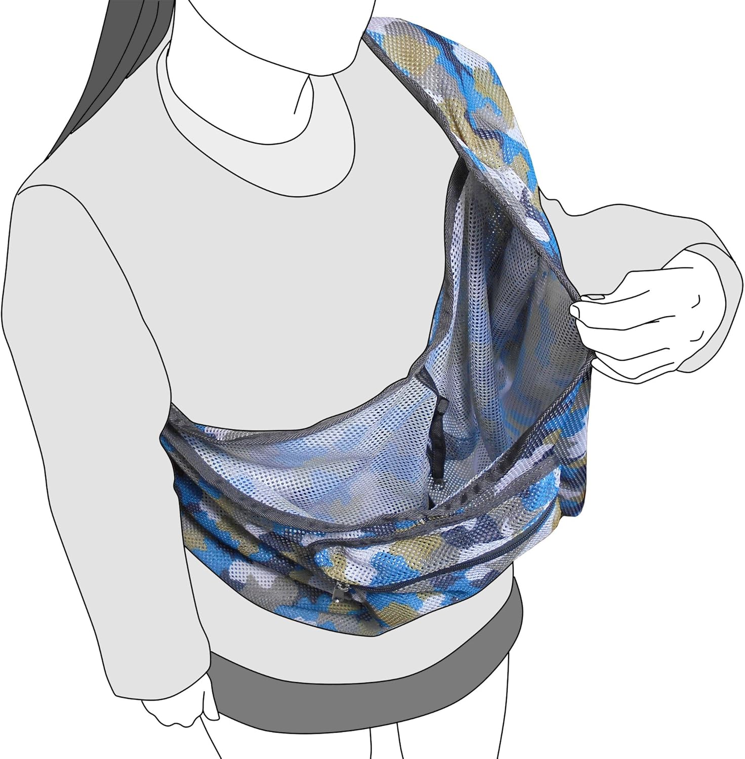 Foldable Camouflage Print Mesh Dog/Cat Carrier Crossbody Sling Bag Medium Size (Ideal for Dog/cat Below 7kgs /15.5lbs) (Camouflage Blue)