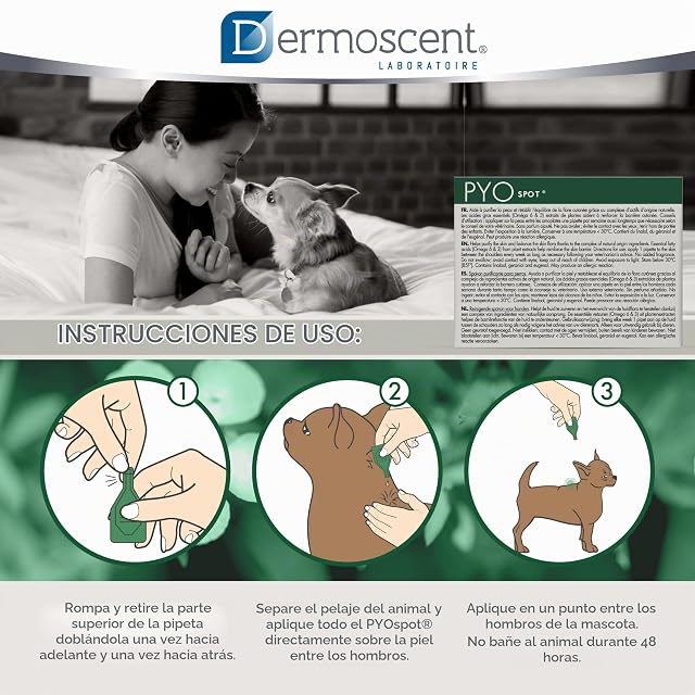 Foto 8 de 8 de Dermoscent PYO Spot Pipetas Purificantes para Perros 0-10 kg 4 x 0,6 ml