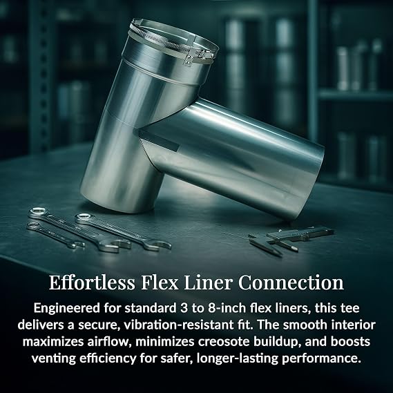 Fireside Chimney Supply 2-Part Flex Tee | 316 Stainless Steel Chimney Tee | All-Fuel Vent Connector | Quick-Connect Flex Tee | Heavy-Duty 6 Inch