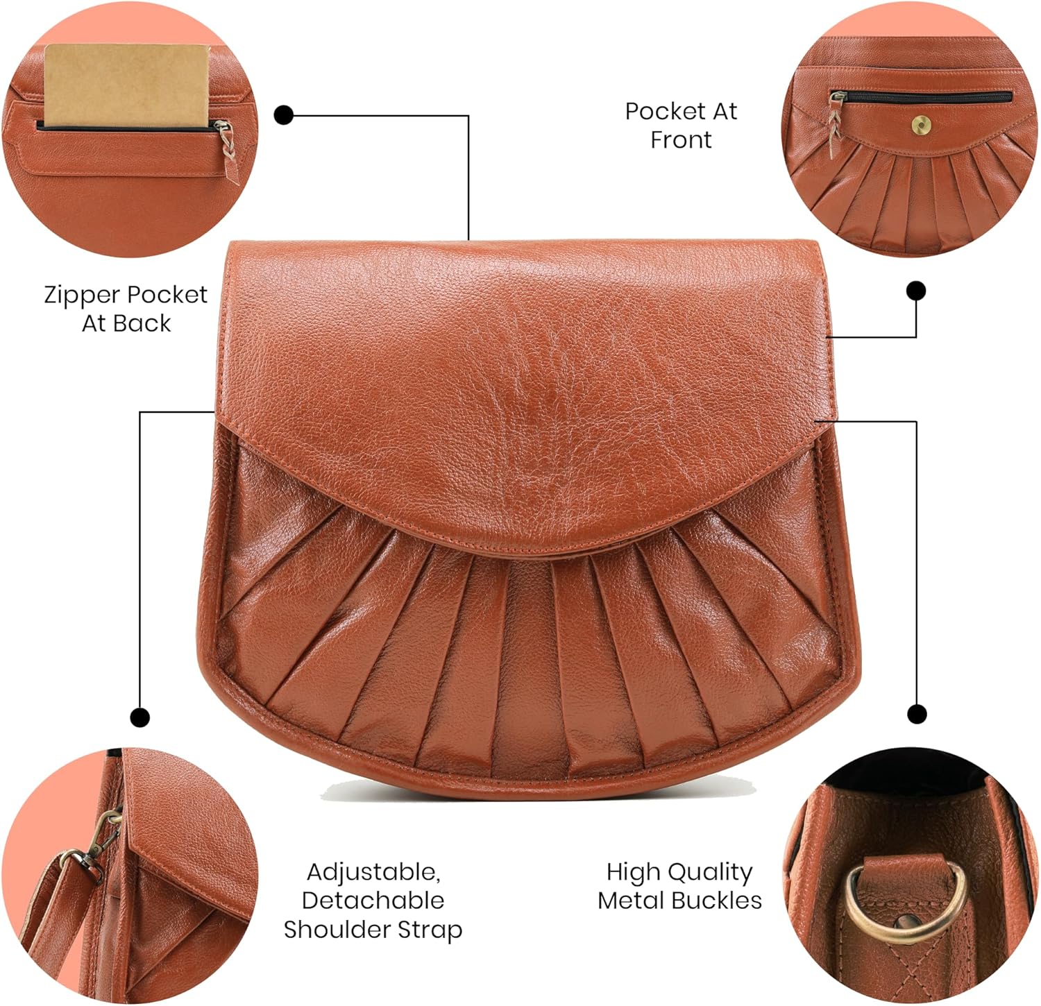 Handmade World NDM Soft Leather Womens Flapover Crossbody The Grace with Adjustable Strap & Overflap Ladies Travel Purse | NDM, Soft Leather, Adjustable Strap, Overflap, Ladies