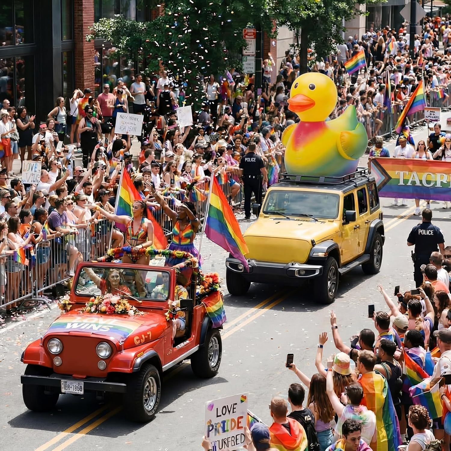 Hungdao 4 Feet Giant Inflatable Rainbow Duck Pool Float, Huge Blow up Floatie for Pride Party, Gay Pride Parade, Summer Pool Beach Decoration, LGBT Month Gift(1 Pack)