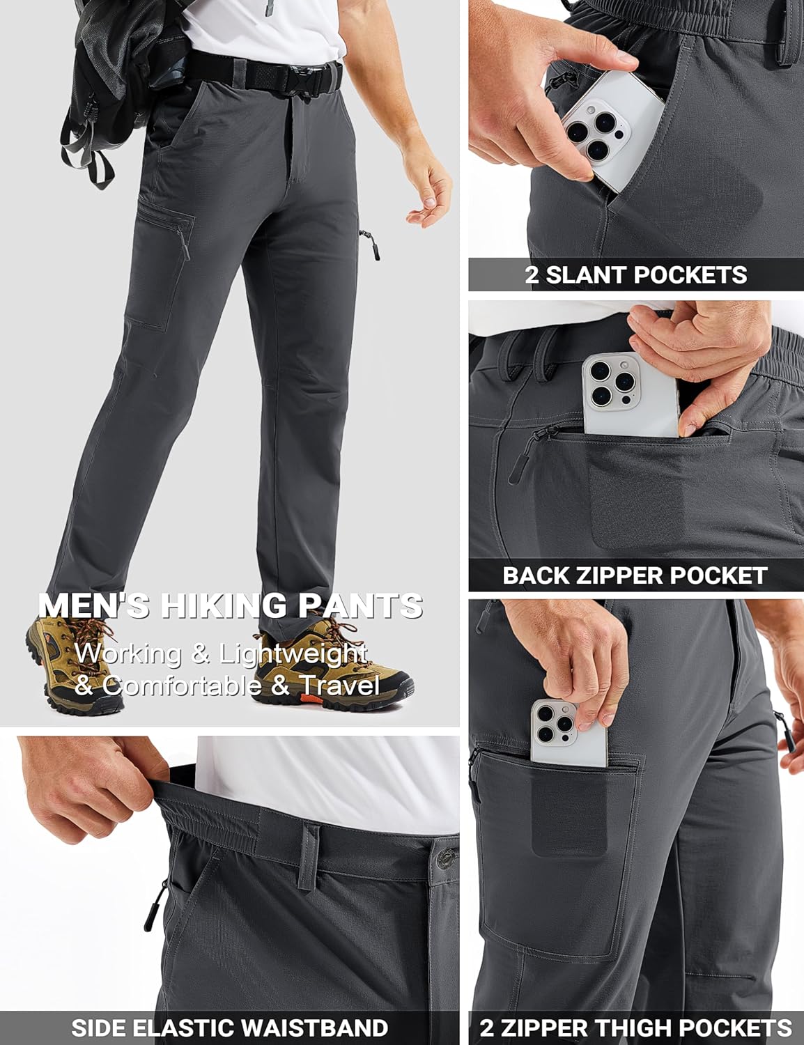 TACVASEN Men's Hiking Pants Lightweight Quick Dry Water Resistant Travel Work Fishing Pants Outdoor 6 Pockets - Image 5