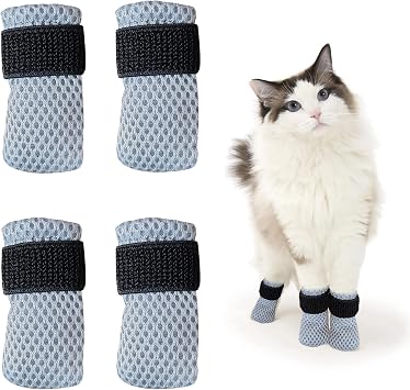 Cat Boots,paw Covers Anti-Scratch Cat Foot Covers for Cats Adjustable Mesh Cat Claw Protectors Non-Slip Breathablesuitable for Family Pet Cat Bathing and Nail Cutting 4 Pieces m, Grey