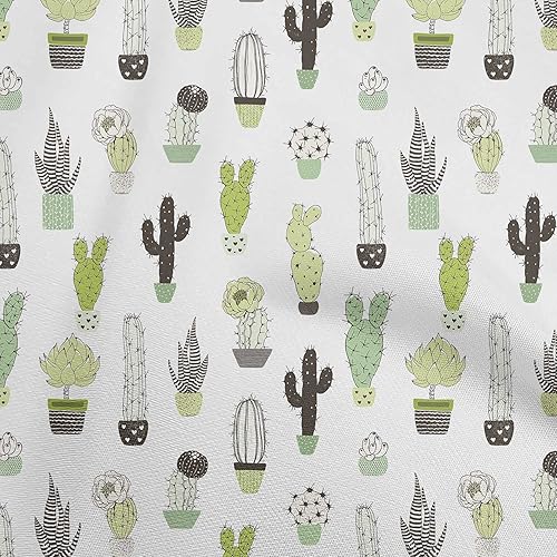 oneOone Cotton Flex White Fabric Cactus Dress Material Fabric Print Fabric by The Yard 40 Inch Wide-XS