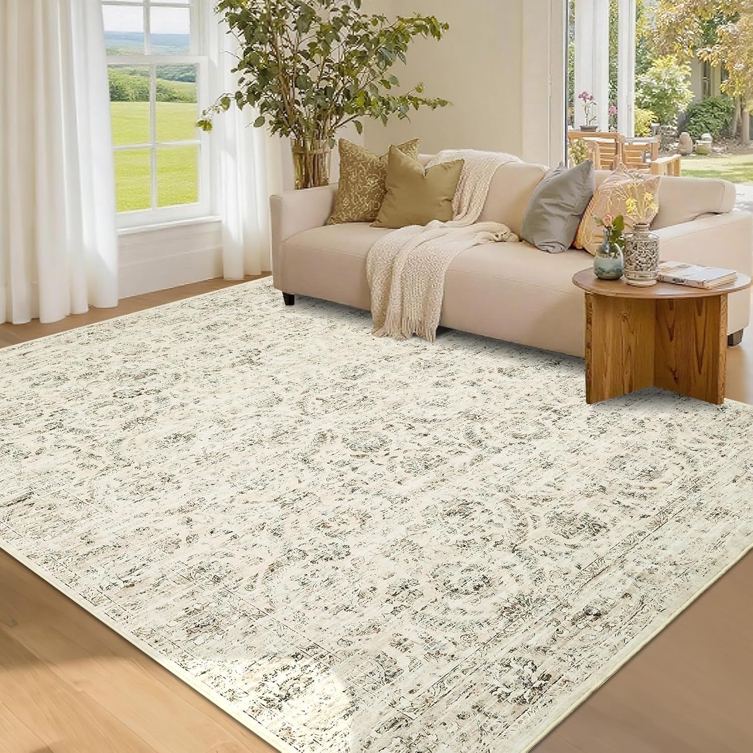 Garvee Washable Rug 5x7 Area Rugs for Living Room Vintage Non Slip Throw Rugs Bedroom Rugs Boho Low Pile Soft Non Shedding Stain Resistant Carpet for Dining Room Nursery Office 5'x7' Beige
