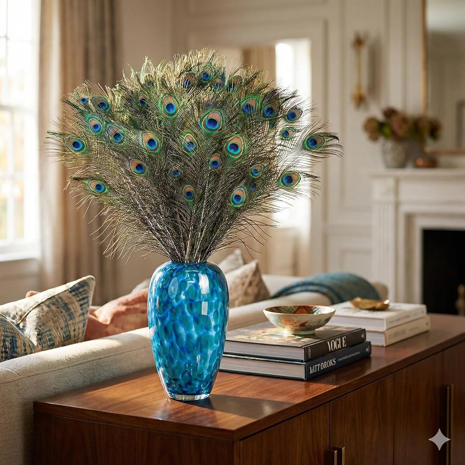 Lamar Peacock Feathers 40Pcs 28-32 Inch Ultimate Long Feathers Bulk Bundle for Tall Vases, Wedding Centerpieces, Home Decor, Costumes, and DIY Crafts