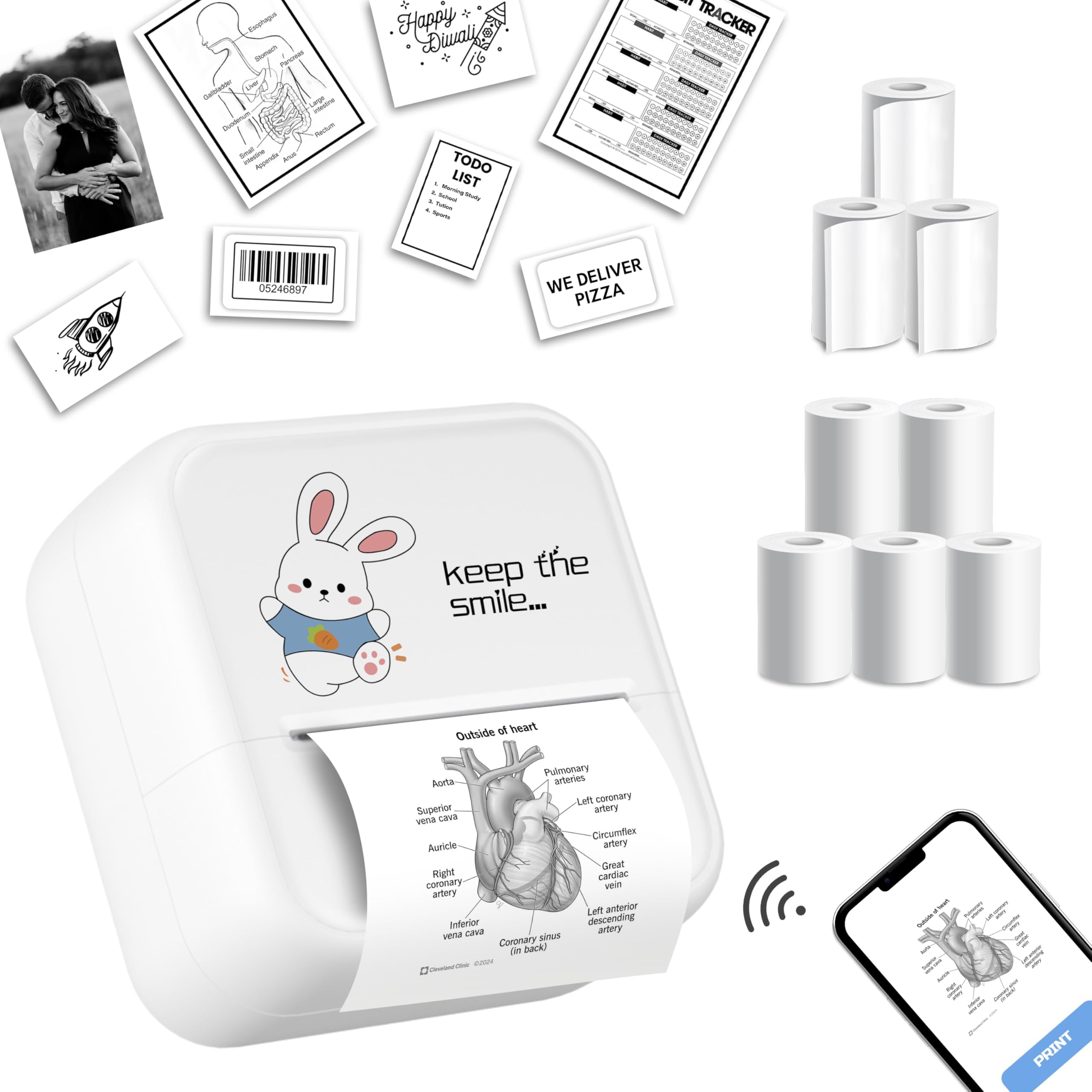 SEZNIK Mini Printer, Inkless, Thermal, Bluetooth, Portable Pocket ...