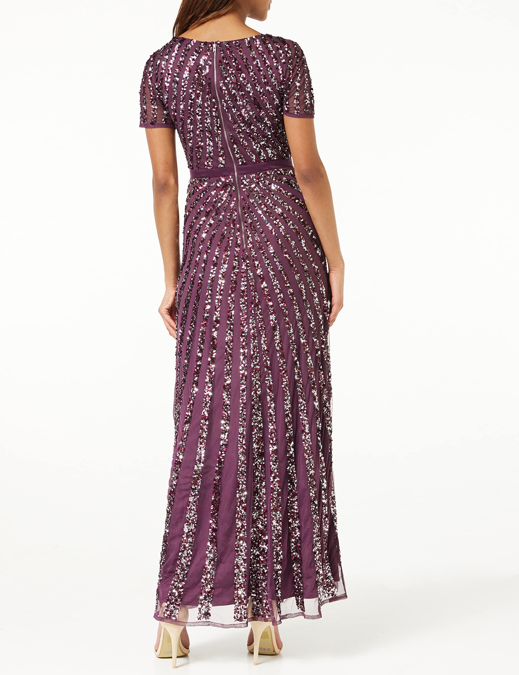 Maya Deluxe Maxi Womens Ladies Embellished Sequin Dress Long Short Sleeve V Neck High Empire Waist A Cut Shiny Prom Weddin Vestido de Dama de Honor para Mujer