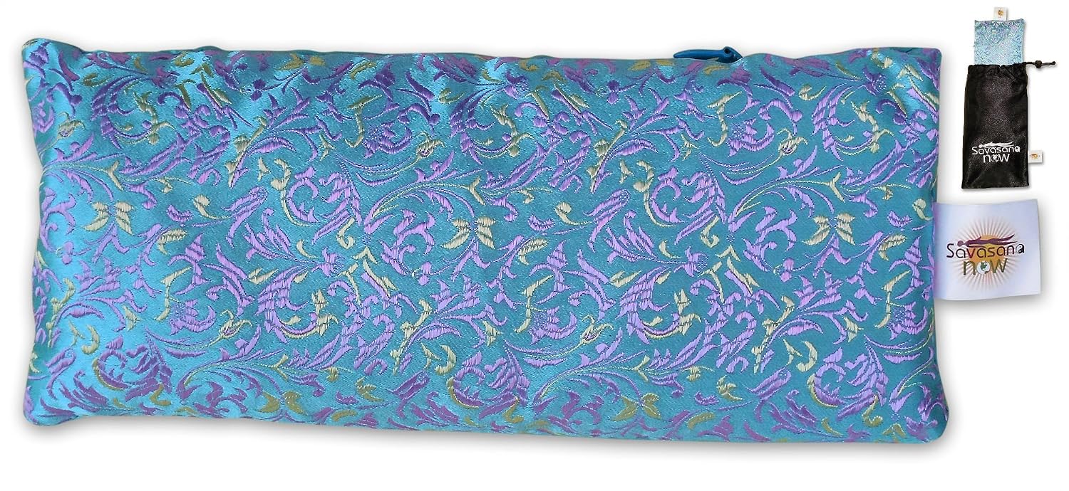 EYE PILLOW LAVENDER + Flax Seed Filled + Carry Bag. Silk Fabric & FREE meditation audio - Use for Yoga, Natural Sleep Aid, Stress Relief, Anxiety Relief, Meditation, Massage ** Great Relaxation Gift