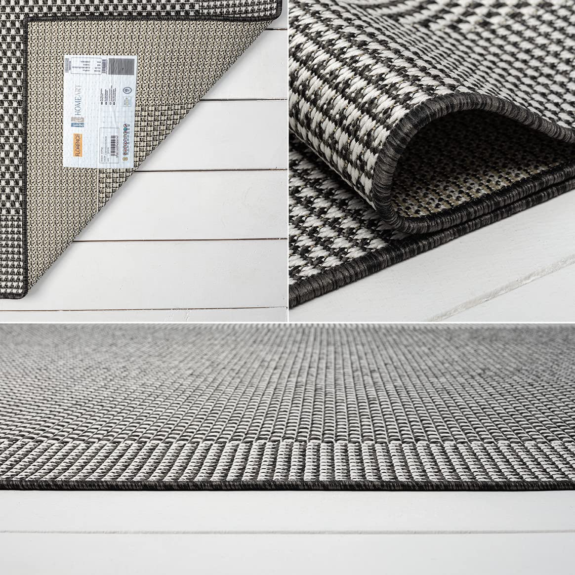 HomeArt Outdoor Rugs | Easy-Cleaning Indoor & Outdoor Area Rugs for Porch, Deck, Balcony, Garden, Picnic, Kitchen, Hallway | UV & Weather-Resistant Large Patio Rug Mats | Anthracite Cream 200 x 290 cm — view 433