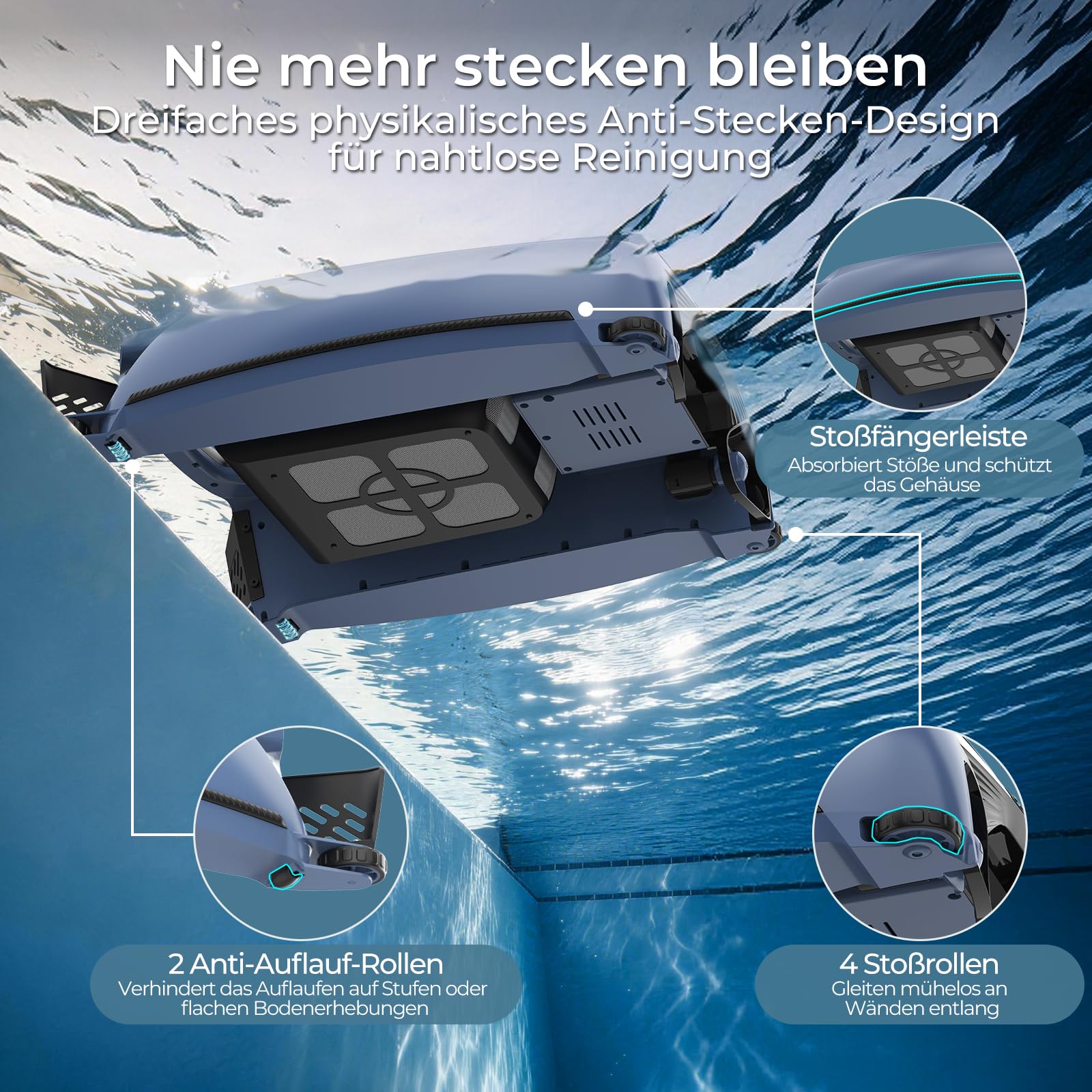 PS100 Solar Pool Skimmer Roboter, Kabelloser Poolroboter | Aktives Solar-Tracking, App-Steuerung, 24/7 Oberflächenreinigung, 6L Filterkorb, Ultraschall-Hinderniserkennung für alle Pool