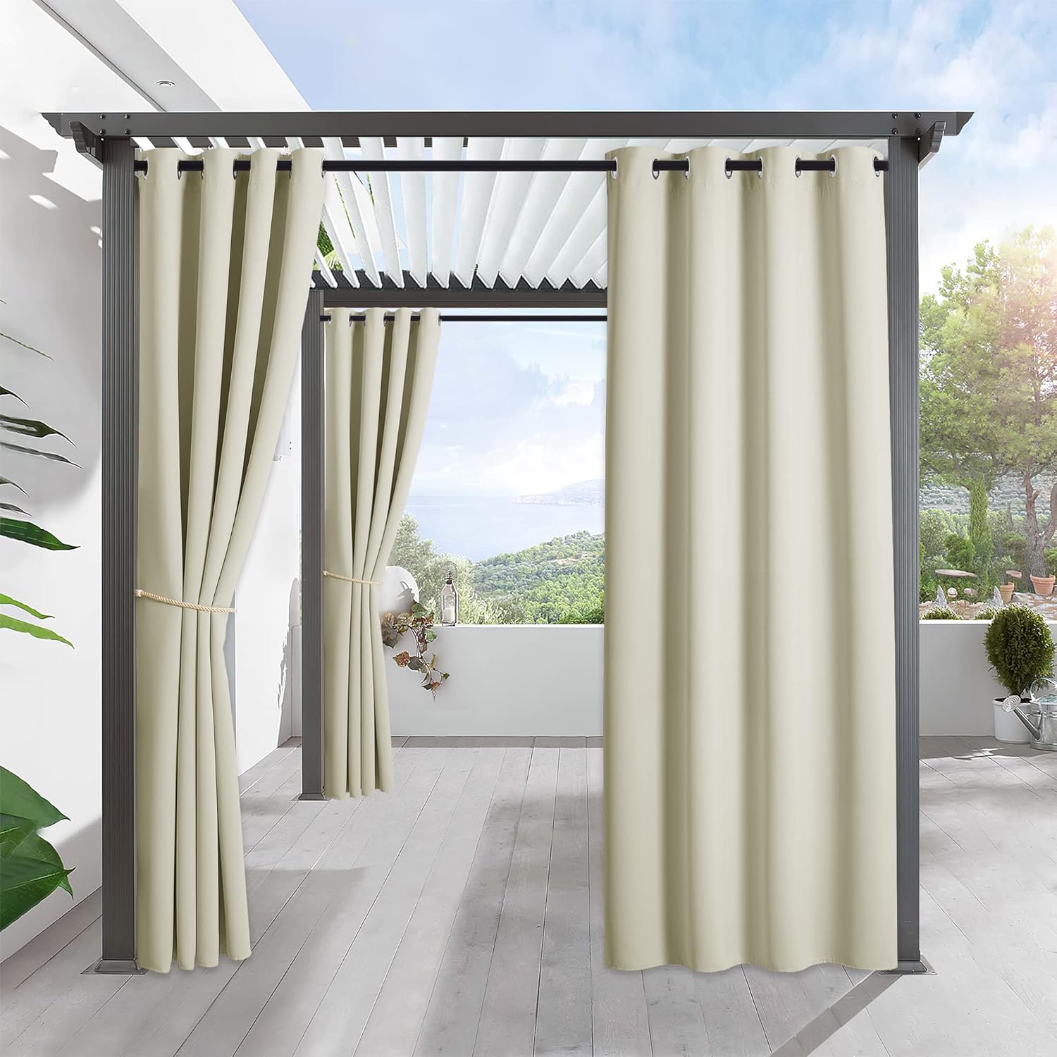 RYB HOME Outdoor Curtains 95 inches Long Bundles Outdoor Curtain Rod Rustproof