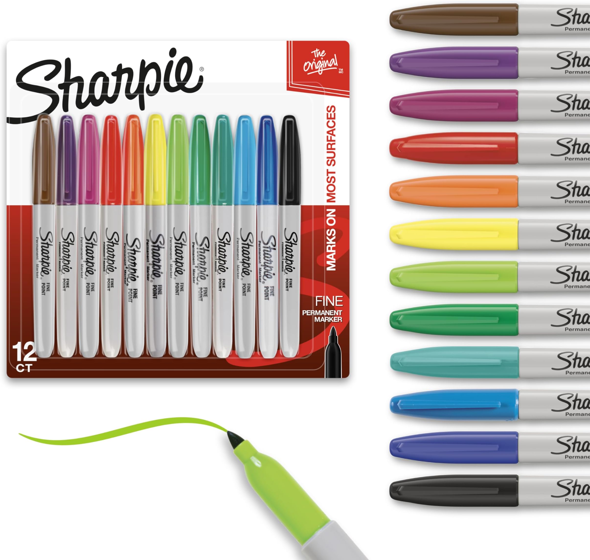 Sharpie Permanent Markers, Fine Tip, 12 Count - Quick Drying, Fade Resistant, Arts & Crafts, Desk, Office Supplies