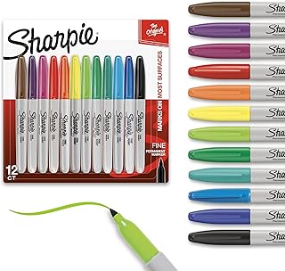 Sharpie Permanent Markers Quick Drying And Fade Resistant Fine Tip Marker Set For Wood Plastic Paper Metal And More Drawing Coloring And Poster Marker Assorted Colors 12 Count