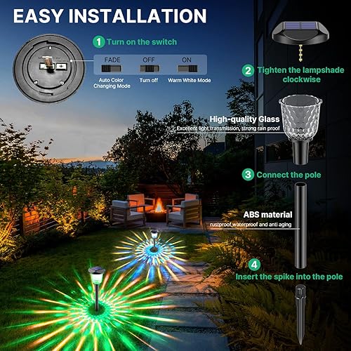 Miniatura 7 de Luces solares para caminos al aire libre, paquete de 8 luces solares dinámicas que cambian de color al aire libre, IP67 impermeable, luces solares
