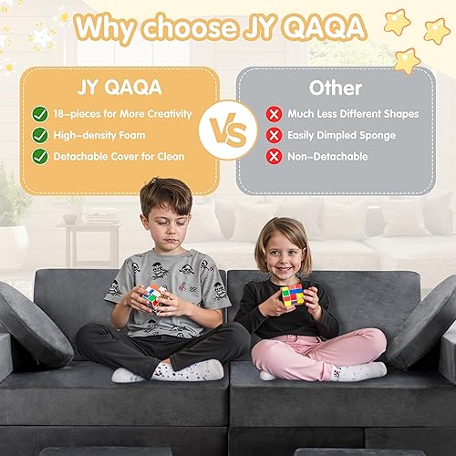 Miniatura 8 de JY QAQA - Juego de sofá modular de 18 piezas, sofá modular para niños pequeños con diseño de espuma convertible para niños y niñas, sofá modular