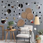 DIY Wall Decals Acrylic Mirror Sticker Set 60 Pcs, Circle Mirror Wall Stickers for Living Room Bedroom Decor (Black)