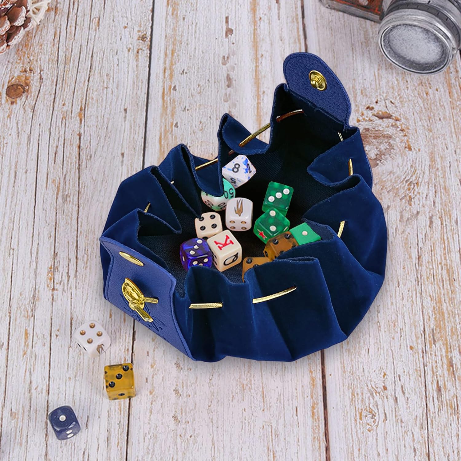 4 Pack Dice Bag, Drawstring Pouch with Snap Button, Leather Velvet DND Dice Bag Storage Holder, Ideal for Jewelry, Coins, Small Gifts