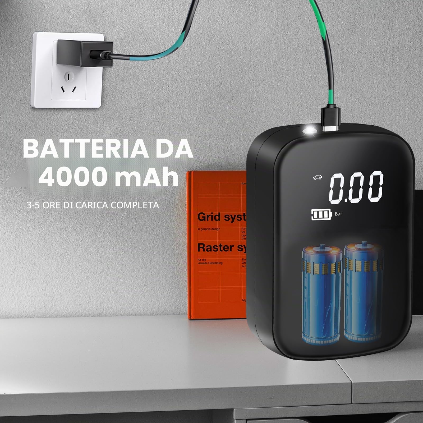 motomoyo Compressore Aria Portatile,4000mAh Mini Compressore 4 Modalità Air Pump Elettrica 150PSI Gonfia Gomme Auto Portatile con Schermo LCD Digitale e Torcia LED per Auto/Bici/Moto/Scooter/Pallone