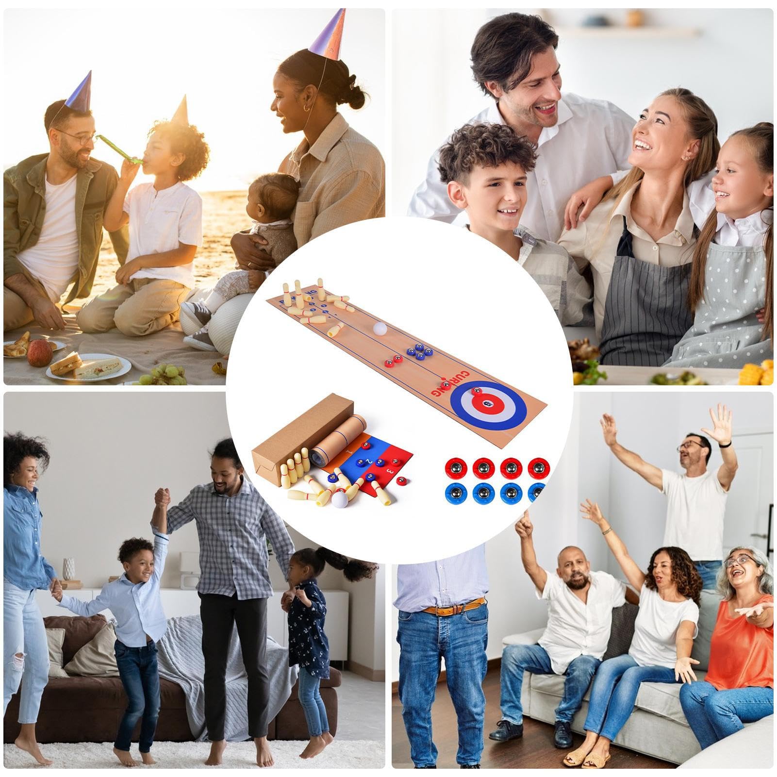 Tablero De Juego De Mesa 3 En 1 Para Fiesta Familiar, Tablero De Juego De Mesa Multifunción, Curling Bowling & Shuffleboard Juego Juego Interactivo Familiar De Interior