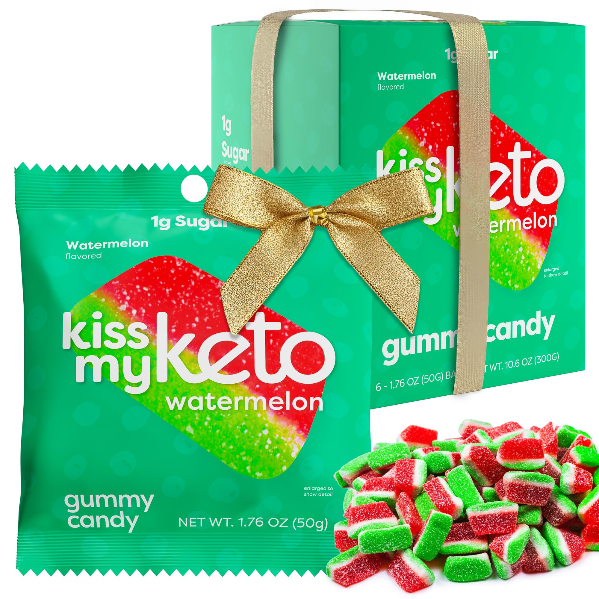 Kiss My Keto Sugar Free Gummies, Gummy Watermelon 6-Pack – Satisfy Cravings while Staying in Ketosis – High Fiber, 3g Net Carbs, Non-GMO, Vegan, & No Gluten – Calorie-Friendly Vegan Candy