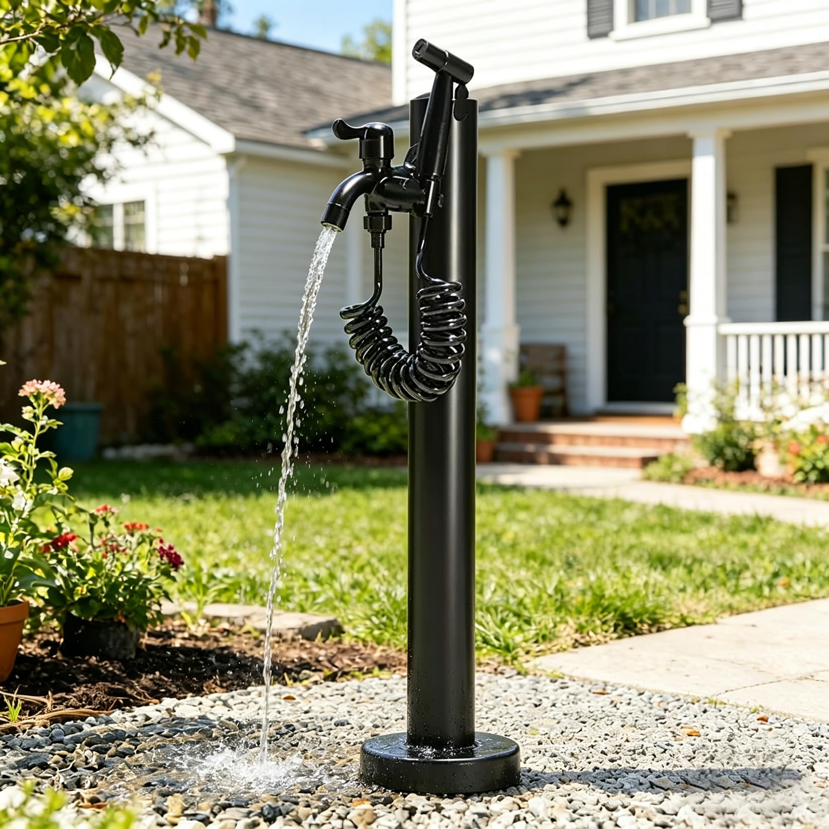 Black Water Column,Garden Water Tap,freestanding Garden Faucet,Stainless Steel Column,Antifreeze Faucet Post for Outdoor Irrigation & Watering 60cm