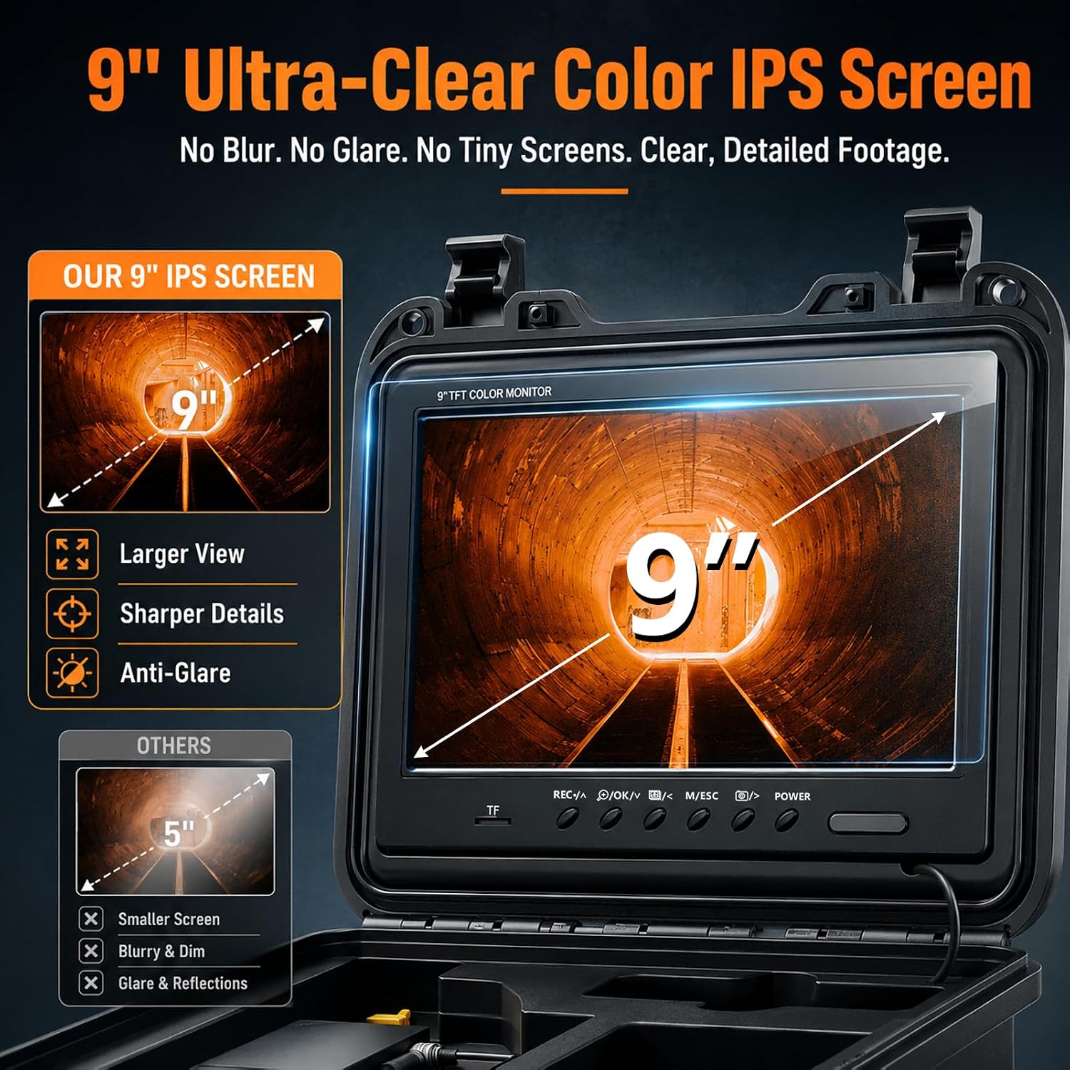 Sewer Camera with 512Hz Locator, 1080P Probe, Self-Leveling, 100FT/30M, 7MM Cable, 9" HD IPS Pipe Inspection Camera with DVR, IP68 Plumbing Snake with 12 LEDs for Home, Duct Drain
