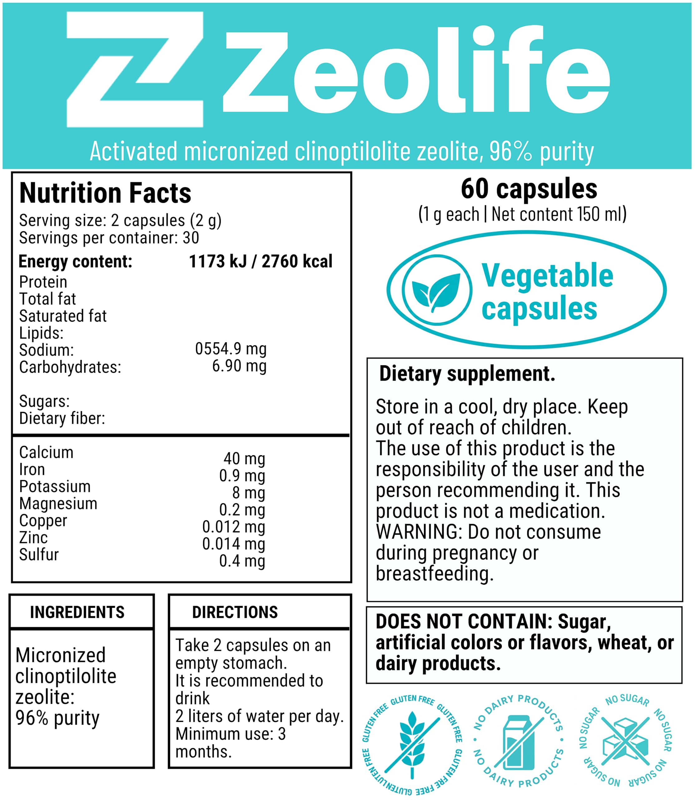 Zeolite Heavy Metal Detox Binder Clinoptilolite 60 Capsules — Amazon image 8