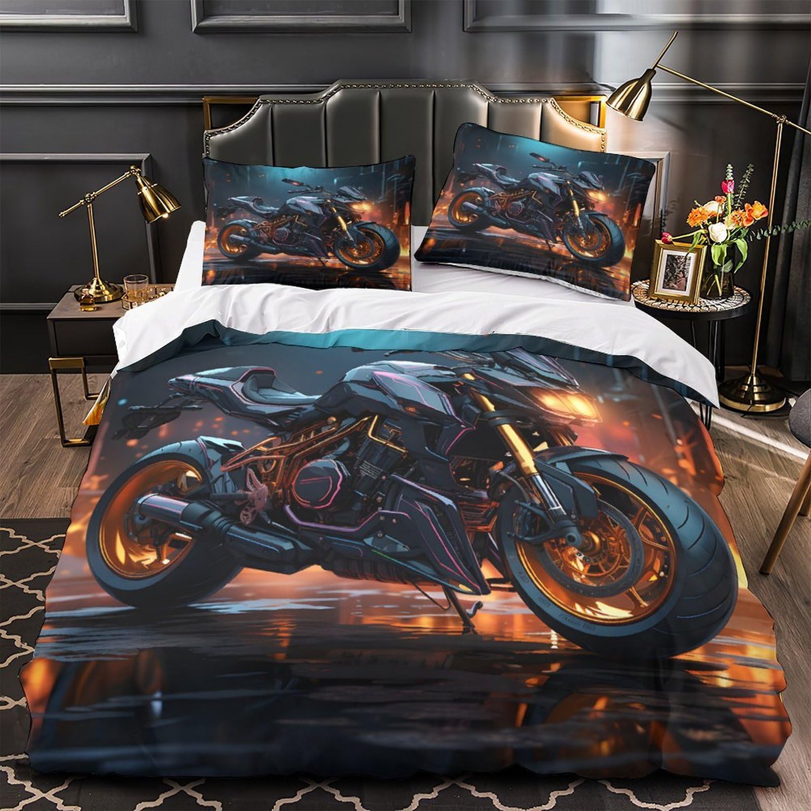 Cyberbike Idée Cadeau Parure de Lit 3D Futuriste pour Décoration Chambre Ado Garçon 140x200cm